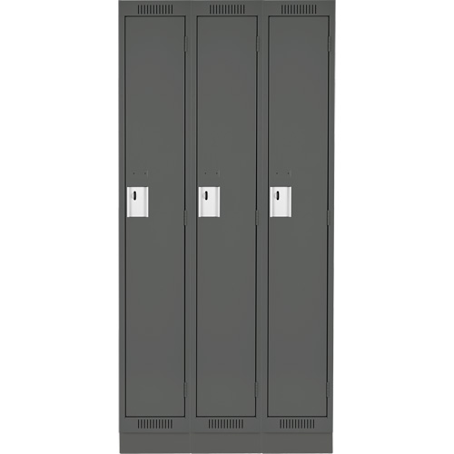 Clean Line Lockers, Bank of 3, 36" x 18" x 76", Steel, Charcoal, Rivet (Assembled) Pathway Supply LP