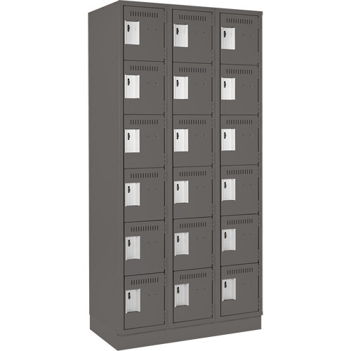 Clean Line Lockerette, 6 -tier, Bank of 3, 36" x 18" x 76", Steel, Charcoal, Rivet (Assembled) Pathway Supply LP