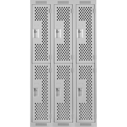 Clean Line Lockers, 2 -tier, Bank of 3, 36" x 15" x 72", Steel, Grey, Rivet (Assembled), Perforated Pathway Supply LP