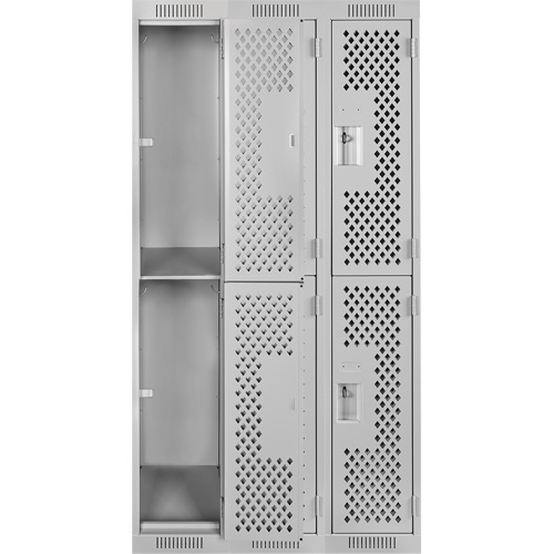Clean Line Lockers, 2 -tier, Bank of 3, 36" x 15" x 72", Steel, Grey, Rivet (Assembled), Perforated Pathway Supply LP