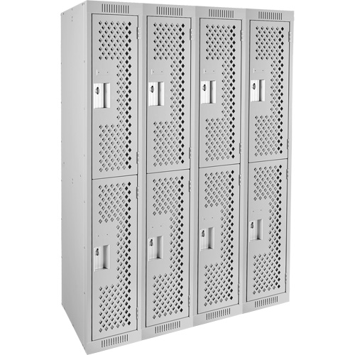Clean Line Lockers, 2 -tier, Bank of 4, 48" x 15" x 72", Steel, Grey, Rivet (Assembled), Perforated Pathway Supply LP