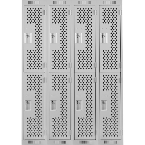 Clean Line Lockers, 2 -tier, Bank of 4, 48" x 15" x 72", Steel, Grey, Rivet (Assembled), Perforated Pathway Supply LP