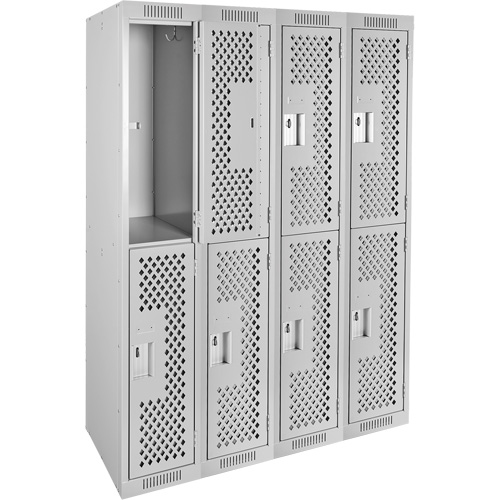 Clean Line Lockers, 2 -tier, Bank of 4, 48" x 15" x 72", Steel, Grey, Rivet (Assembled), Perforated Pathway Supply LP