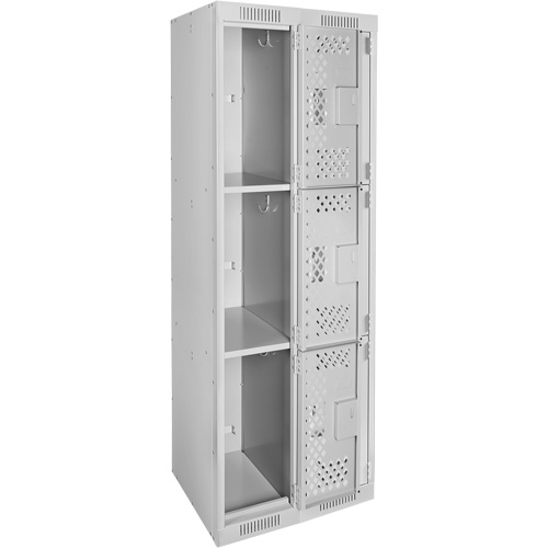 Clean Line Lockers, 3 -tier, Bank of 2, 24" x 12" x 72", Steel, Grey, Rivet (Assembled), Perforated Pathway Supply LP