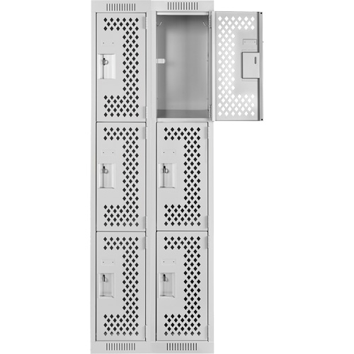 Clean Line Lockers, 3 -tier, Bank of 2, 24" x 12" x 72", Steel, Grey, Rivet (Assembled), Perforated Pathway Supply LP