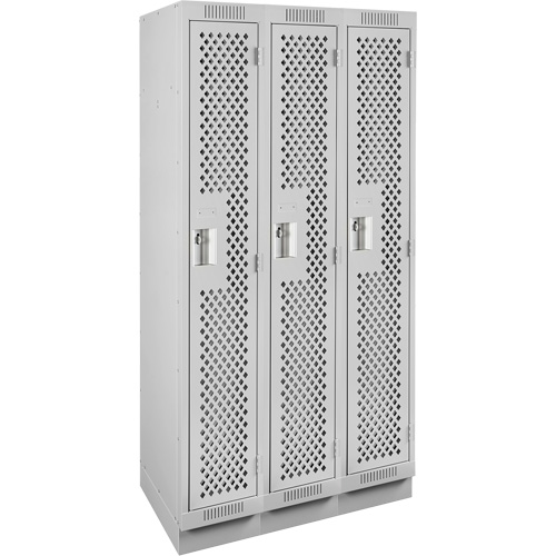 Clean Line Lockers, Bank of 3, 36" x 12" x 76", Steel, Grey, Rivet (Assembled), Perforated Pathway Supply LP