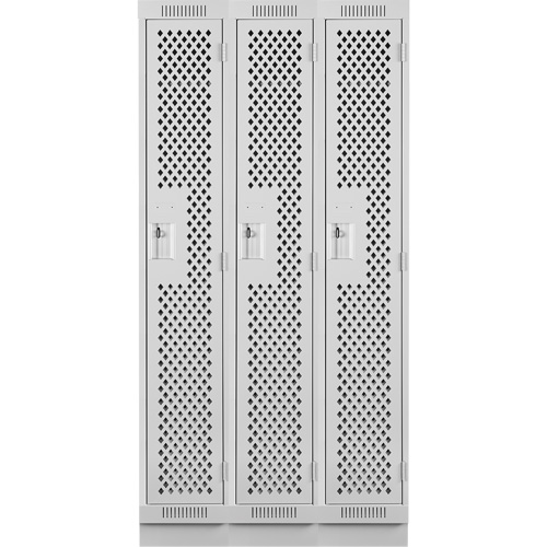 Clean Line Lockers, Bank of 3, 36" x 12" x 76", Steel, Grey, Rivet (Assembled), Perforated Pathway Supply LP