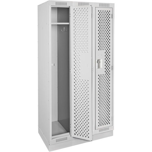 Clean Line Lockers, Bank of 3, 36" x 12" x 76", Steel, Grey, Rivet (Assembled), Perforated Pathway Supply LP