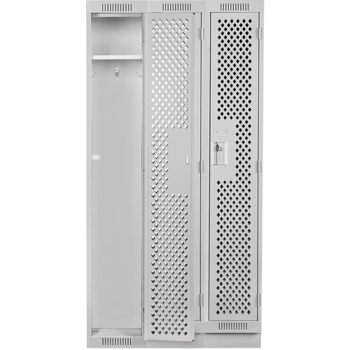 Clean Line Lockers, Bank of 3, 36" x 12" x 76", Steel, Grey, Rivet (Assembled), Perforated Pathway Supply LP
