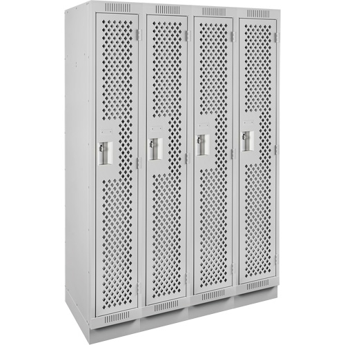 Clean Line Lockers, Bank of 4, 48" x 12" x 76", Steel, Grey, Rivet (Assembled), Perforated Pathway Supply LP