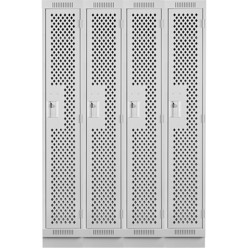 Clean Line Lockers, Bank of 4, 48" x 12" x 76", Steel, Grey, Rivet (Assembled), Perforated Pathway Supply LP