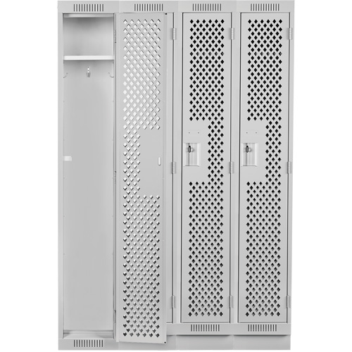 Clean Line Lockers, Bank of 4, 48" x 12" x 76", Steel, Grey, Rivet (Assembled), Perforated Pathway Supply LP