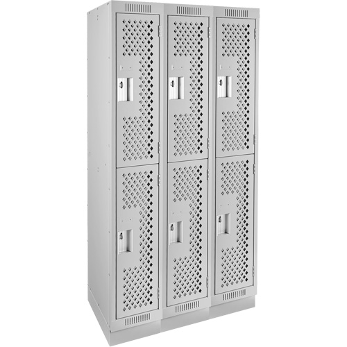 Clean Line Lockers, 2 -tier, Bank of 3, 36" x 12" x 76", Steel, Grey, Rivet (Assembled), Perforated Pathway Supply LP