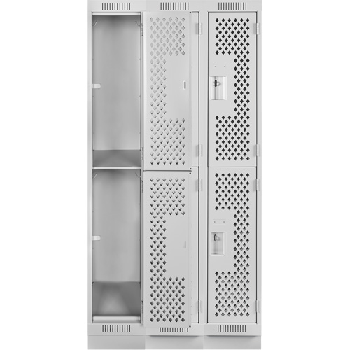 Clean Line Lockers, 2 -tier, Bank of 3, 36" x 12" x 76", Steel, Grey, Rivet (Assembled), Perforated Pathway Supply LP