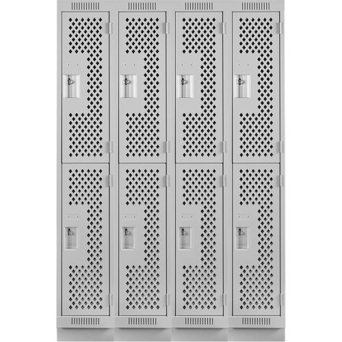 Casiers Clean Line, 2 niveaux, Bloc de 4, 48" x 12" x 76", Acier, Gris, Rivet (assembl&eacute;), Perfor&eacute; Pathway Supply LP