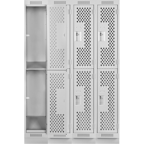 Casiers Clean Line, 2 niveaux, Bloc de 4, 48" x 12" x 76", Acier, Gris, Rivet (assembl&eacute;), Perfor&eacute; Pathway Supply LP