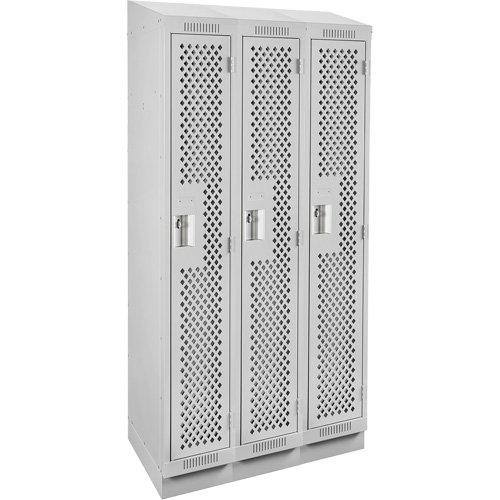 Clean Line Lockers, Bank of 3, 36" x 15" x 82", Steel, Grey, Rivet (Assembled), Perforated Pathway Supply LP