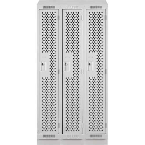 Clean Line Lockers, Bank of 3, 36" x 15" x 82", Steel, Grey, Rivet (Assembled), Perforated Pathway Supply LP