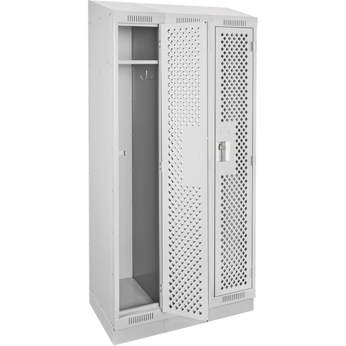Clean Line Lockers, Bank of 3, 36" x 15" x 82", Steel, Grey, Rivet (Assembled), Perforated Pathway Supply LP
