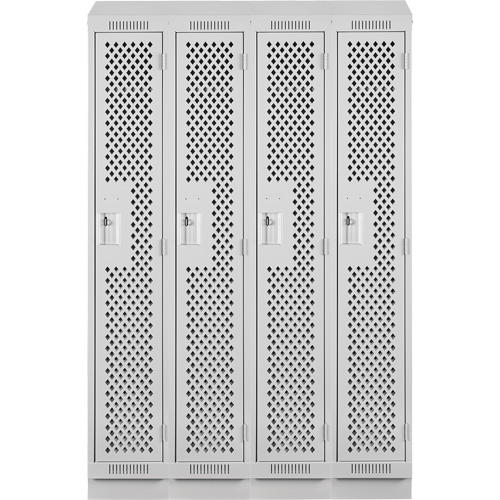 Clean Line Lockers, Bank of 4, 48" x 15" x 82", Steel, Grey, Rivet (Assembled), Perforated Pathway Supply LP