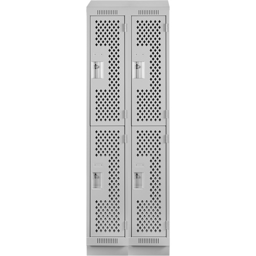 Clean Line Lockers, 2 -tier, Bank of 2, 24" x 18" x 82", Steel, Grey, Rivet (Assembled), Perforated Pathway Supply LP