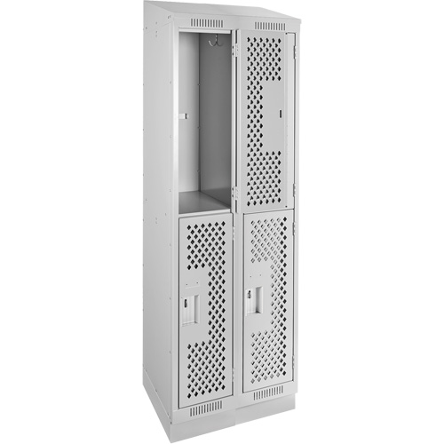 Clean Line Lockers, 2 -tier, Bank of 2, 24" x 18" x 82", Steel, Grey, Rivet (Assembled), Perforated Pathway Supply LP
