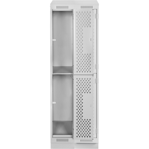 Clean Line Lockers, 2 -tier, Bank of 2, 24" x 18" x 82", Steel, Grey, Rivet (Assembled), Perforated Pathway Supply LP