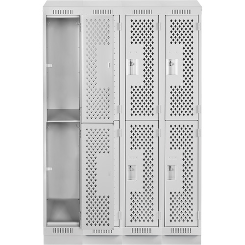 Clean Line Lockers, 2 -tier, Bank of 4, 48" x 12" x 82", Steel, Grey, Rivet (Assembled), Perforated Pathway Supply LP