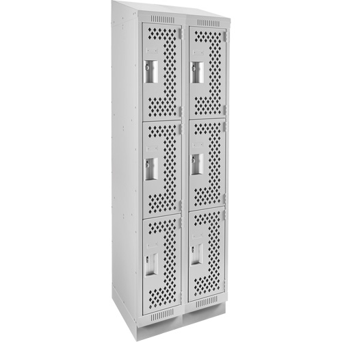 Clean Line Lockers, 3 -tier, Bank of 2, 24" x 18" x 82", Steel, Grey, Rivet (Assembled), Perforated Pathway Supply LP