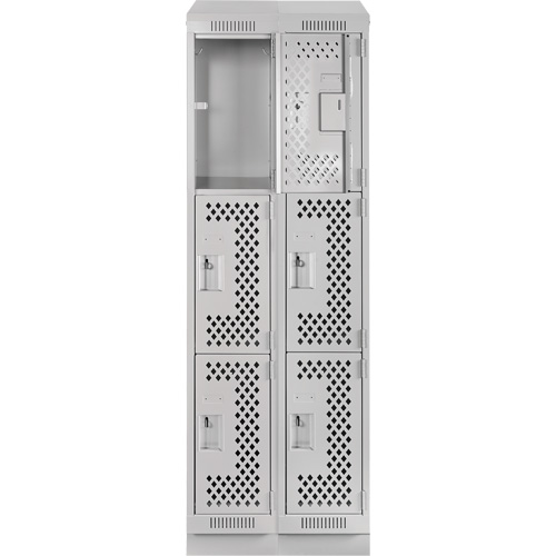 Clean Line Lockers, 3 -tier, Bank of 2, 24" x 18" x 82", Steel, Grey, Rivet (Assembled), Perforated Pathway Supply LP