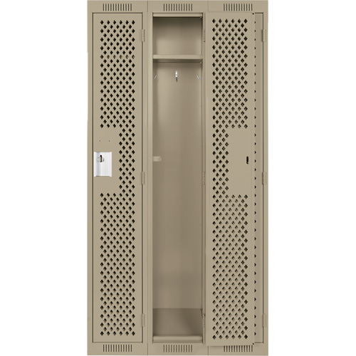 Clean Line Lockers, Bank of 3, 36" x 12" x 72", Steel, Beige, Rivet (Assembled), Perforated Pathway Supply LP