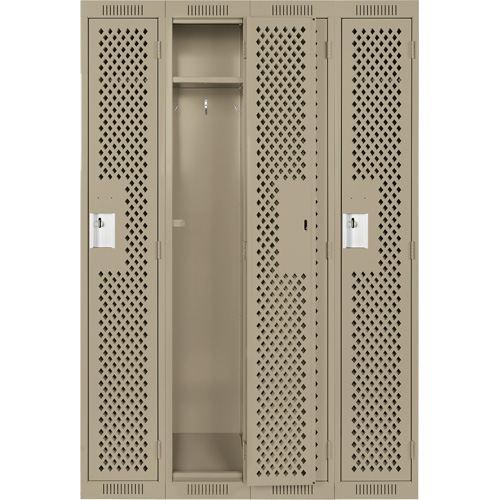 Clean Line Lockers, Bank of 4, 48" x 15" x 72", Steel, Beige, Rivet (Assembled), Perforated Pathway Supply LP