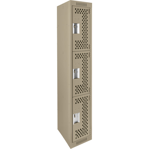 Clean Line Lockers, 3 -tier, 12" x 12" x 72", Steel, Beige, Rivet (Assembled), Perforated Pathway Supply LP