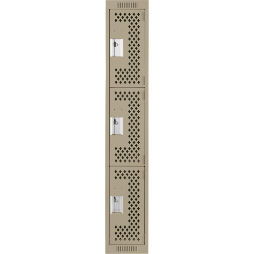 Clean Line Lockers, 3 -tier, 12" x 12" x 72", Steel, Beige, Rivet (Assembled), Perforated Pathway Supply LP