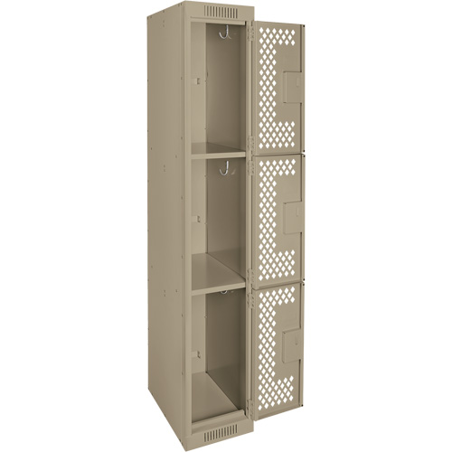 Clean Line Lockers, 3 -tier, 12" x 12" x 72", Steel, Beige, Rivet (Assembled), Perforated Pathway Supply LP