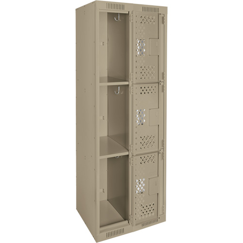 Clean Line Lockers, 3 -tier, Bank of 2, 24" x 12" x 72", Steel, Beige, Rivet (Assembled), Perforated Pathway Supply LP