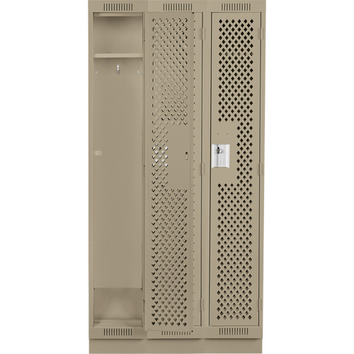 Clean Line Lockers, Bank of 3, 36" x 12" x 76", Steel, Beige, Rivet (Assembled), Perforated Pathway Supply LP