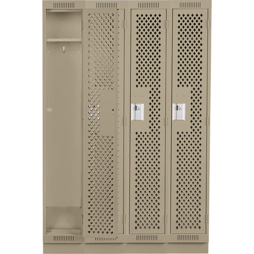 Clean Line Lockers, Bank of 4, 48" x 12" x 76", Steel, Beige, Rivet (Assembled), Perforated Pathway Supply LP