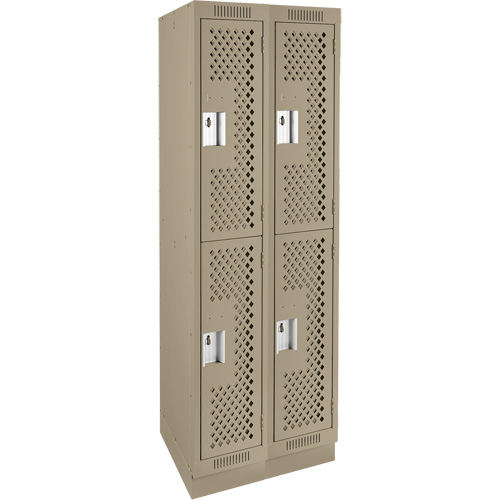 Clean Line Lockers, 2 -tier, Bank of 2, 24" x 12" x 76", Steel, Beige, Rivet (Assembled), Perforated Pathway Supply LP