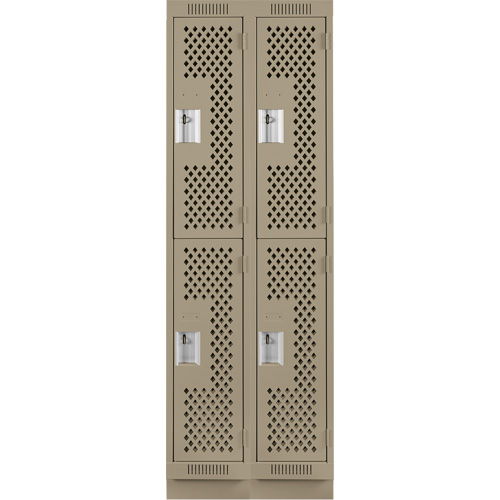 Clean Line Lockers, 2 -tier, Bank of 2, 24" x 12" x 76", Steel, Beige, Rivet (Assembled), Perforated Pathway Supply LP