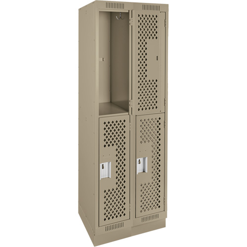 Clean Line Lockers, 2 -tier, Bank of 2, 24" x 12" x 76", Steel, Beige, Rivet (Assembled), Perforated Pathway Supply LP