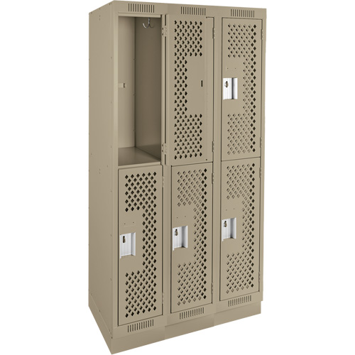 Clean Line Lockers, 2 -tier, Bank of 3, 36" x 12" x 76", Steel, Beige, Rivet (Assembled), Perforated Pathway Supply LP