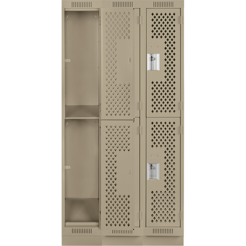 Clean Line Lockers, 2 -tier, Bank of 3, 36" x 12" x 76", Steel, Beige, Rivet (Assembled), Perforated Pathway Supply LP