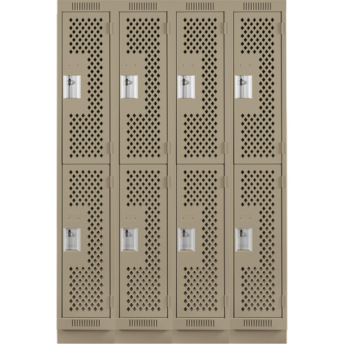 Clean Line Lockers, 2 -tier, Bank of 4, 48" x 12" x 76", Steel, Beige, Rivet (Assembled), Perforated Pathway Supply LP