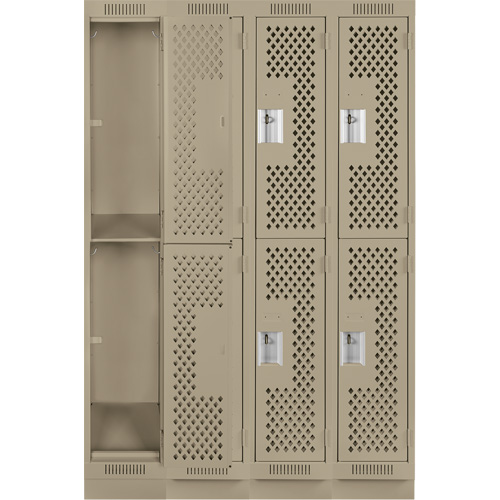 Clean Line Lockers, 2 -tier, Bank of 4, 48" x 12" x 76", Steel, Beige, Rivet (Assembled), Perforated Pathway Supply LP