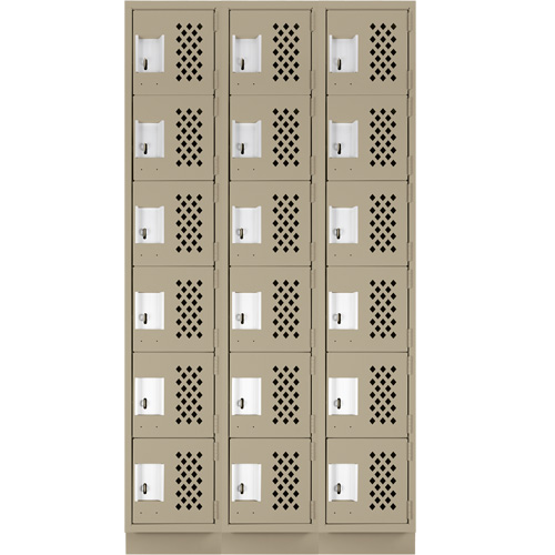Assembled Lockerettes Clean Line Perforated Economy Lockers, 6 -tier, Bank of 3, 18" x 72" x 12", Steel Pathway Supply LP