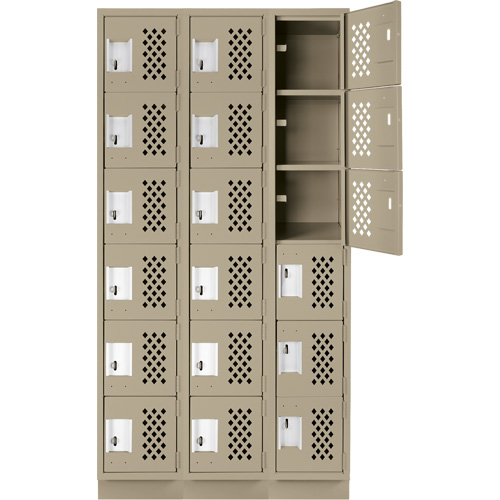 Assembled Lockerettes Clean Line Perforated Economy Lockers, 6 -tier, Bank of 3, 18" x 72" x 12", Steel Pathway Supply LP