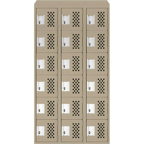 Assembled Lockerettes Clean Line Perforated Economy Lockers, 6 -tier, Bank of 3, 18" x 72" x 12", Steel Pathway Supply LP