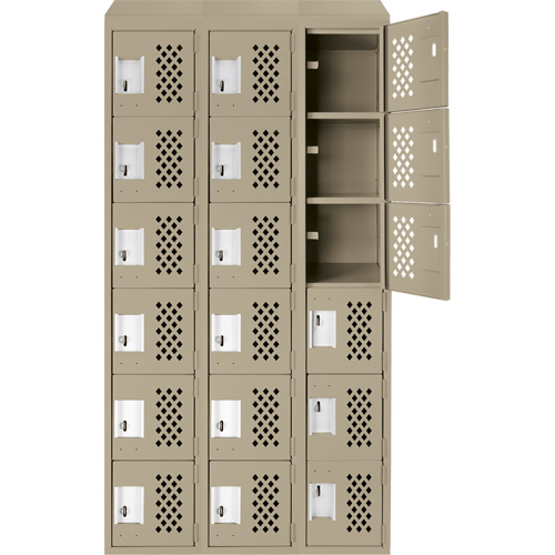 Assembled Lockerettes Clean Line Perforated Economy Lockers, 6 -tier, Bank of 3, 18" x 72" x 12", Steel Pathway Supply LP