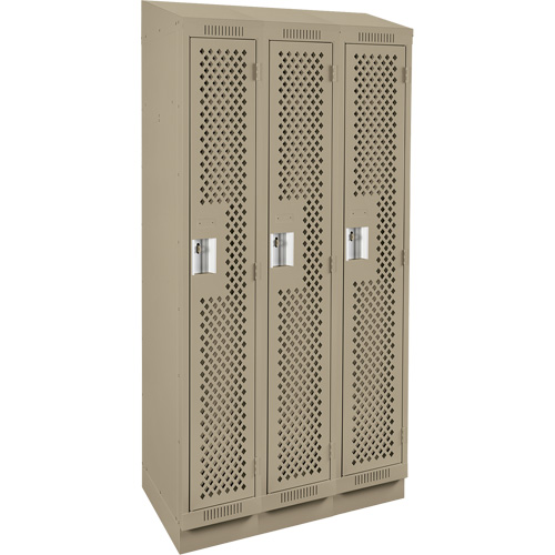 Clean Line Lockers, Bank of 3, 36" x 15" x 82", Steel, Beige, Rivet (Assembled), Perforated Pathway Supply LP